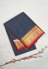 Solid Bluish Grey - Karthigai silk cotton paithani border