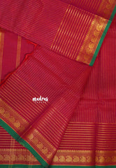 Queen's Pink - Karthigai silk cotton with golden stripes weaving