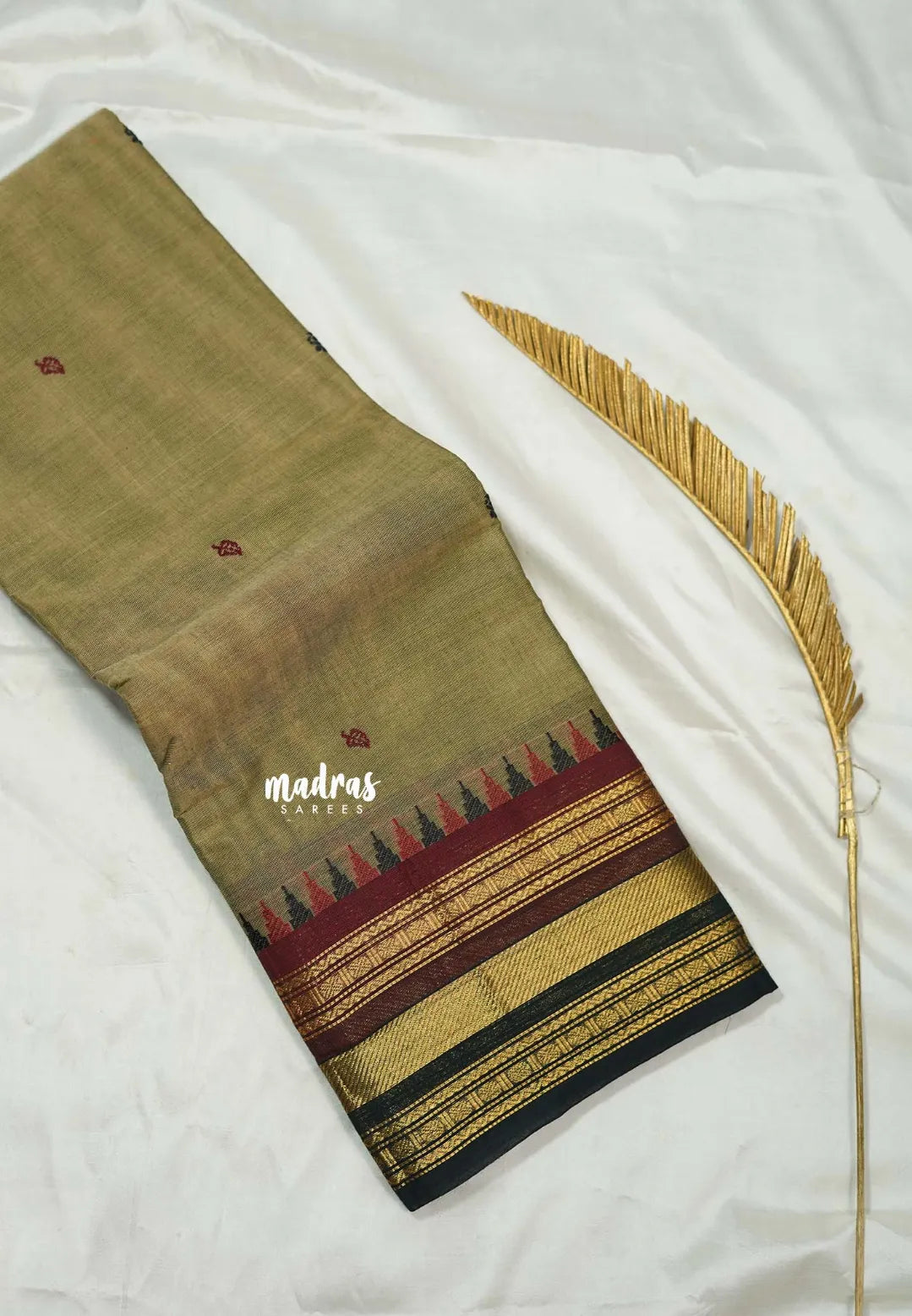 Olive Grey - Karthigai Silk Cotton Multicolor Rettapetta Rudraksham Border - Best for Wedding Functions