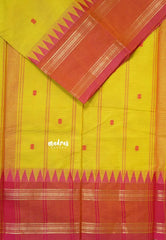 Dual Shade Yellow- Karthigai silk cotton rettapet temple border with Buttas