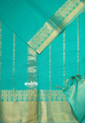 Aqua Green - Karthigai silk cotton plain body getti border - Best for Small Functions
