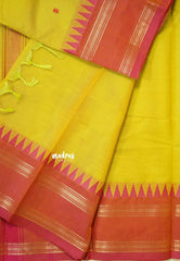 Dual Shade Yellow- Karthigai silk cotton rettapet temple border with Buttas