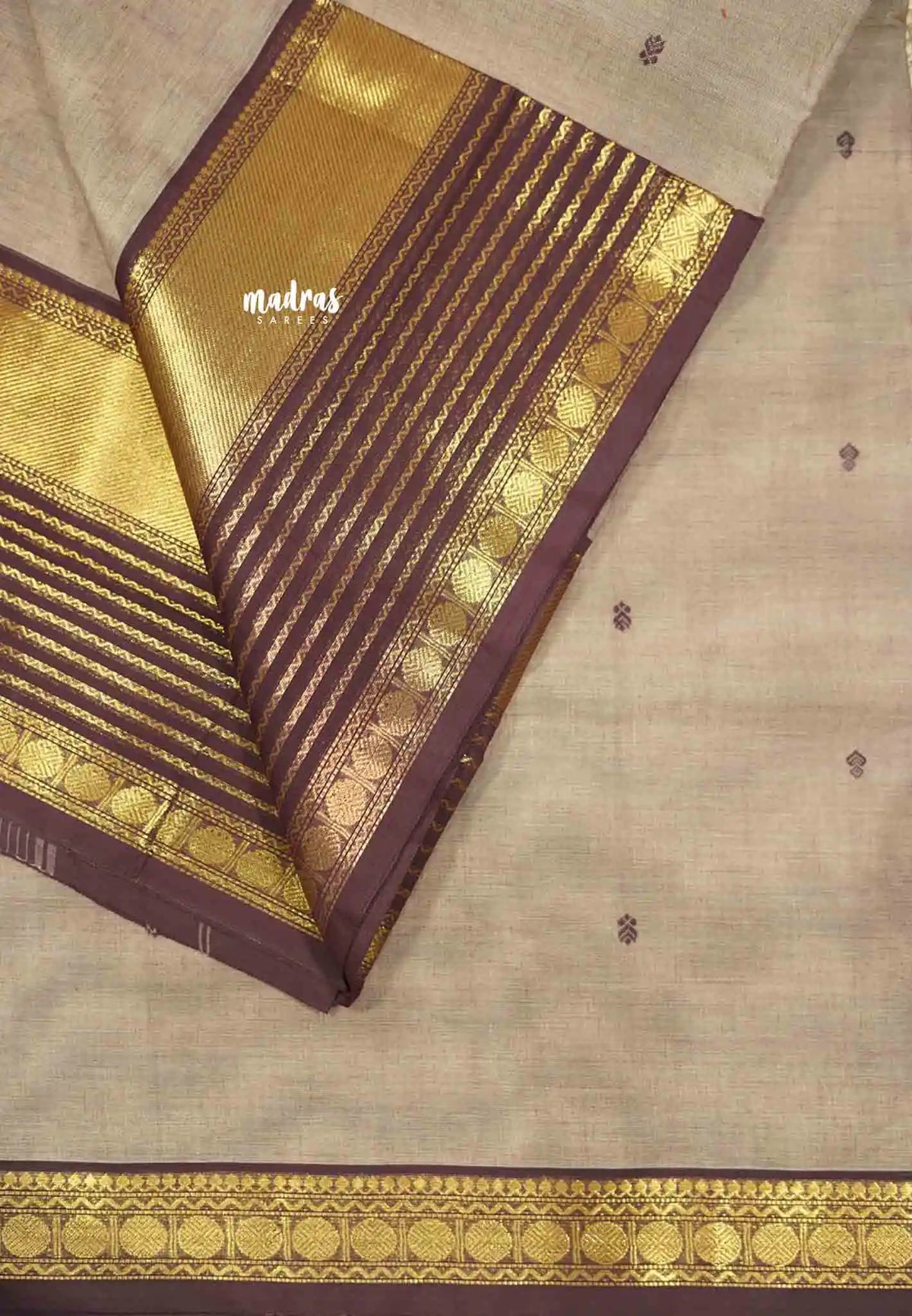 Karthigai silk cotton rudraksham vari border - Mild brown