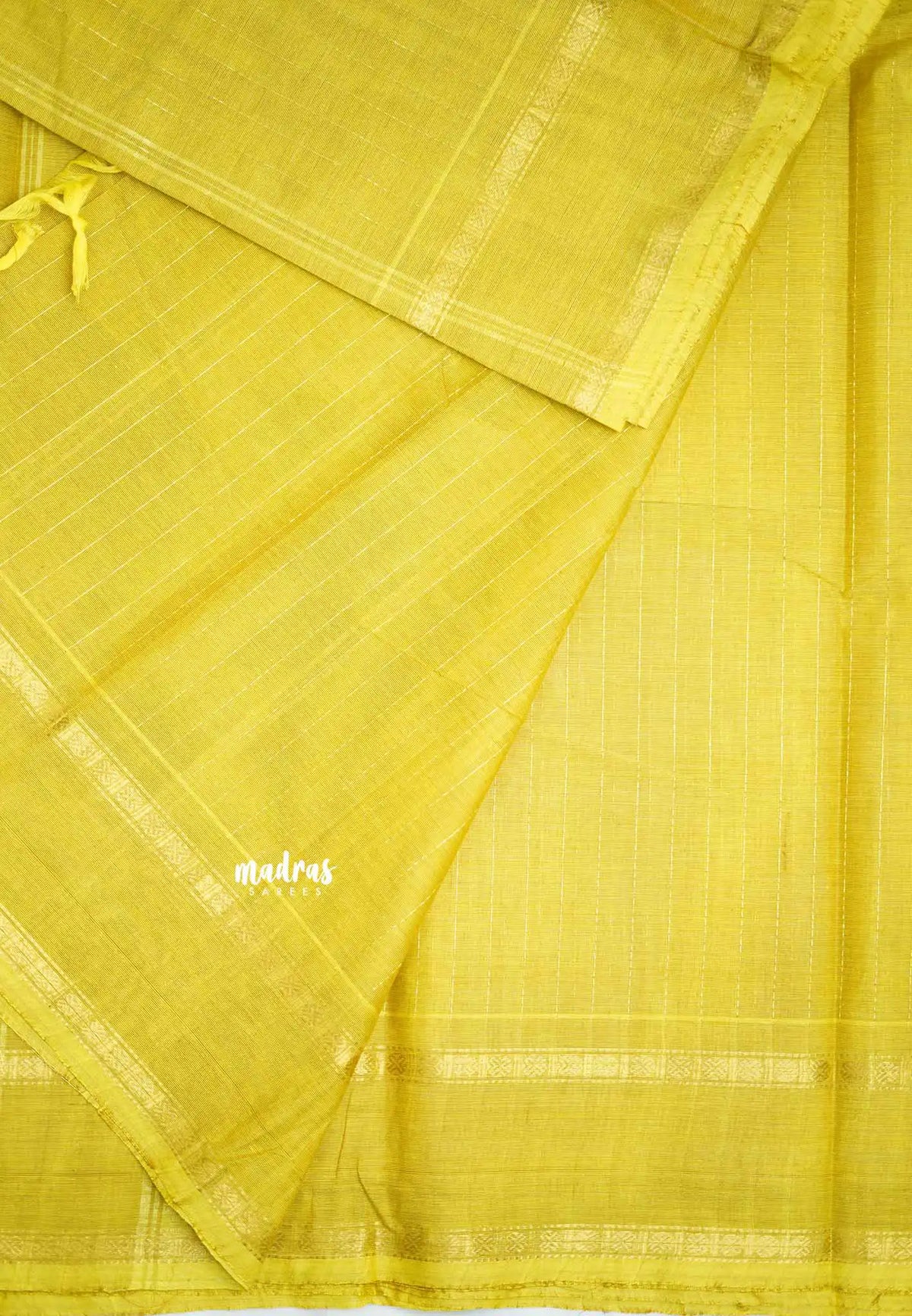 Karthigai silk cotton rettapet border stripes body - Lemon yellow