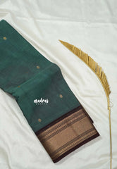 Greyish Green - Karthigai silk cotton small Bavanji border with buttas - Best for Wedding Functions