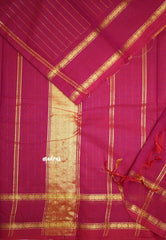 Karthigai silk cotton rettapet border stripes body - Rani pink