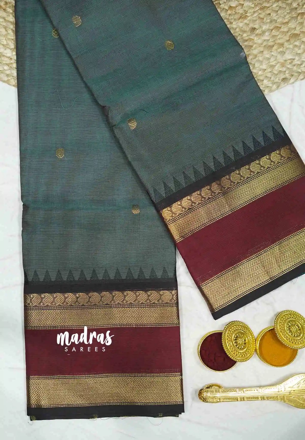 Karthigai silk cotton mango multiborder - Deep grey