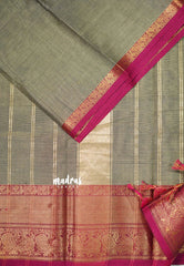 Taupe Grey - Karthigai silk cotton Getti Zari and Peacock Border - Best for Wedding Functions