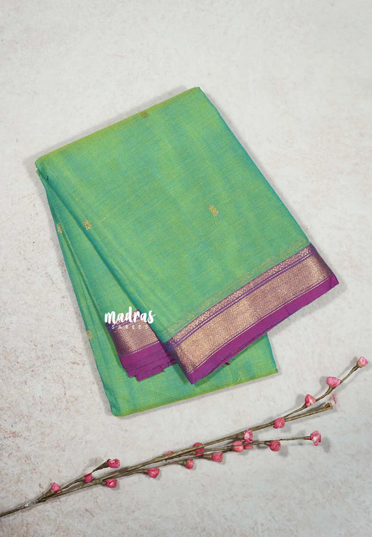 Dual shade Mint Green - Karthigai silk cotton small Bavanji border