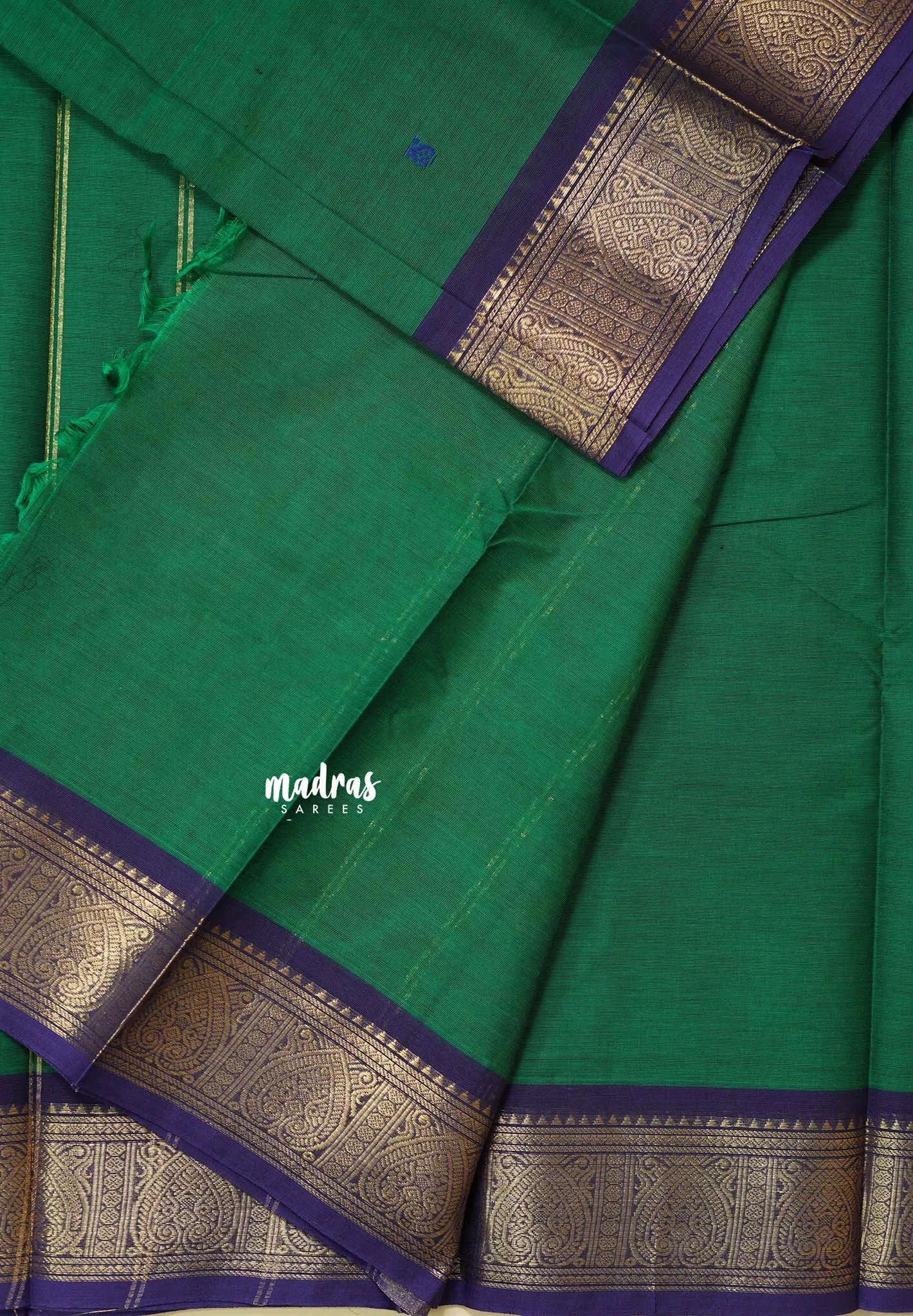Dark Green - Karthigai silk cotton buttas with heart border