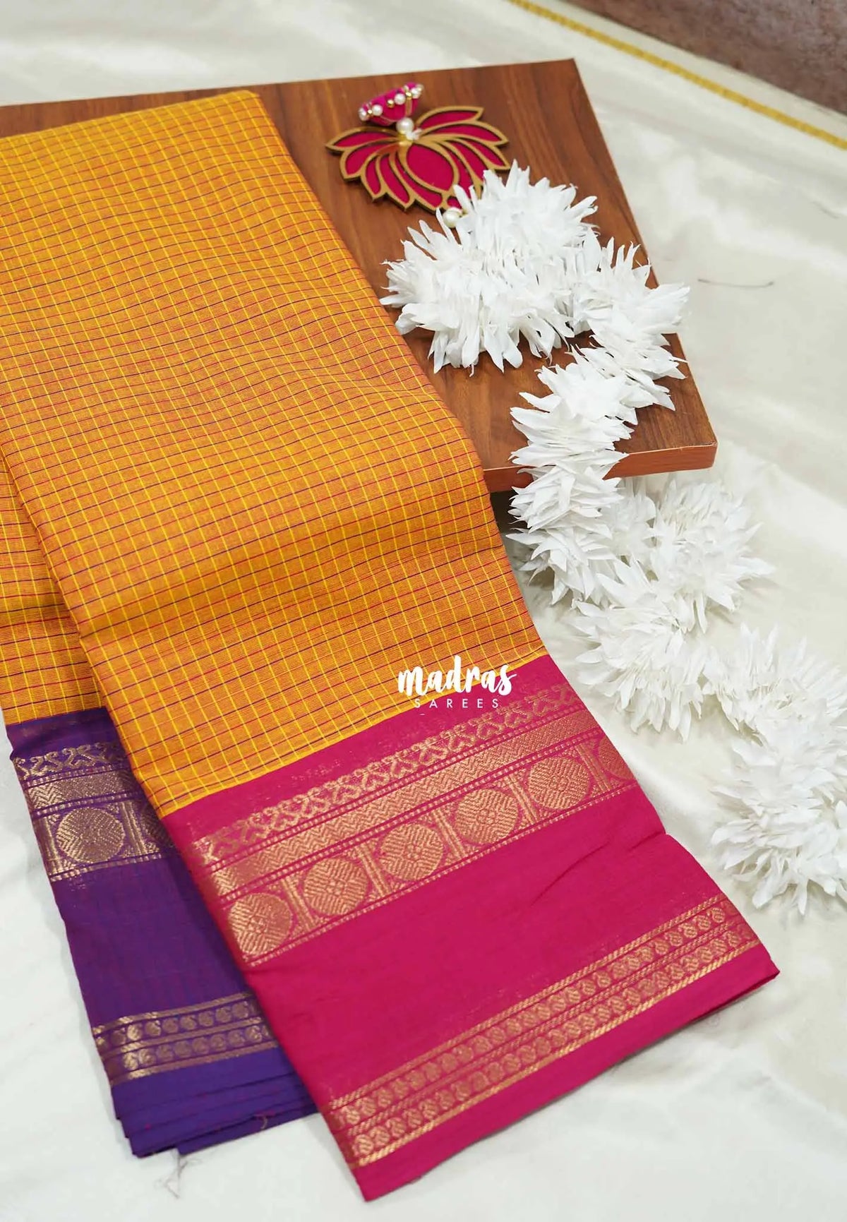 Orange - Karthigai silk cotton muthu kattam with rettapet ganga jamuma border