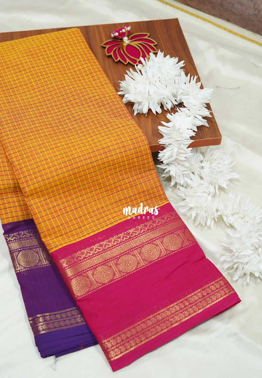 Orange - Karthigai silk cotton muthu kattam with rettapet ganga jamuma border