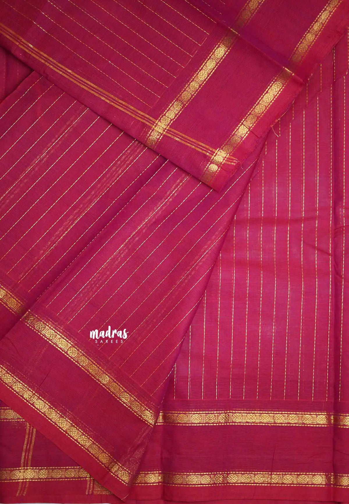 Karthigai silk cotton rettapet border stripes body - Rani pink