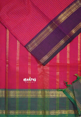 Reddish Pink - Karthigai silk cotton Rettapet Rudraksham Ganga jamuna border with Stripes body - Best for Festive Wear