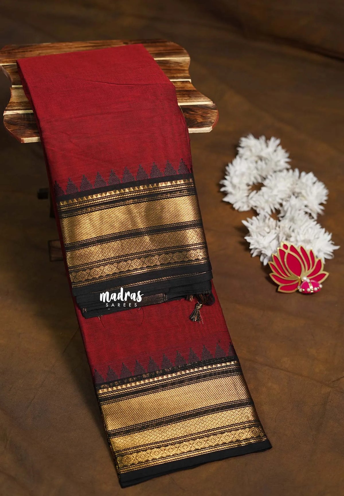 Majestic Maroon - Karthigai Silk Cotton Bavanji with Temple Border - Best for Wedding Functions