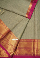 Taupe Grey - Karthigai silk cotton Getti Zari and Peacock Border - Best for Wedding Functions