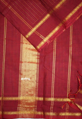 Karthigai silk cotton rettapet border stripes body - Red