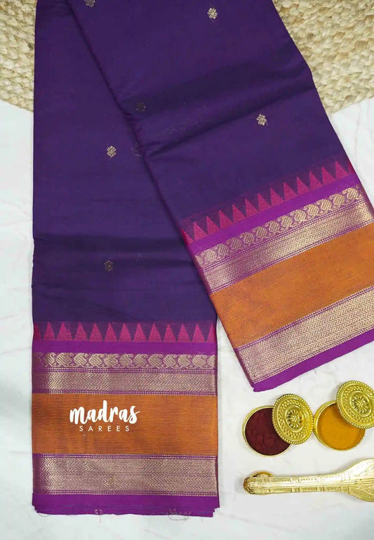 Karthigai silk cotton mango multiborder - Purple