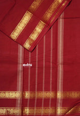 Rosewood Maroon - Karthigai silk cotton plain saree with Rettapetta Border - Best for Wedding Functions