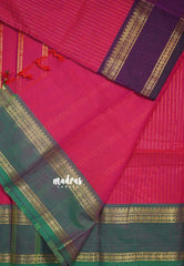 Reddish Pink - Karthigai silk cotton Rettapet Rudraksham Ganga jamuna border with Stripes body - Best for Festive Wear