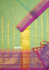 Dual Shade Pista Green - Karthigai silk cotton rudraksha getti zari with temple weaving border - Best for Wedding Functions