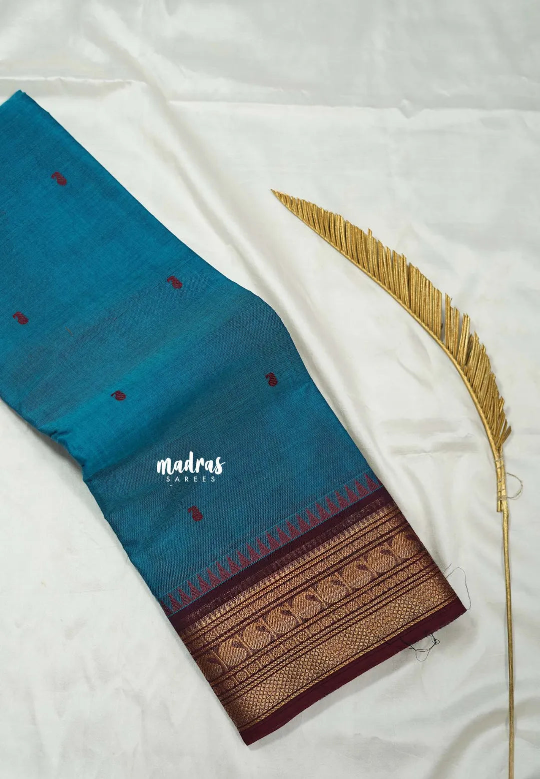 Classic Teal Blue - Karthigai silk cotton Saree Bavanji and Mango border with buttas - Best for Wedding Functions
