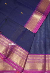 Karthigai silk cotton small rudraksham bavanji border - MS Blue