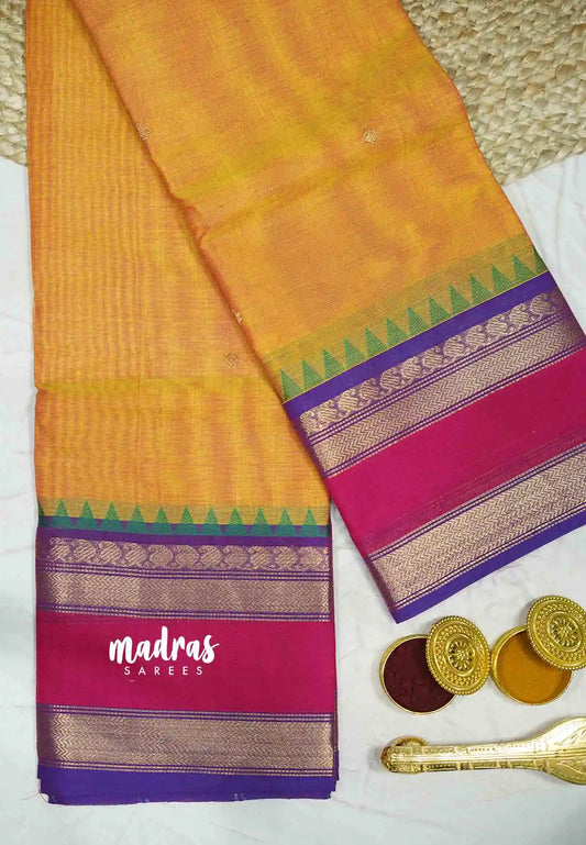 Karthigai silk cotton mango multiborder - Mild orange