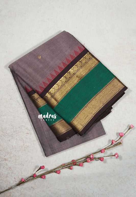 Dusty Purple - Karthigai silk cotton small Bavanji with skirt border with buttas