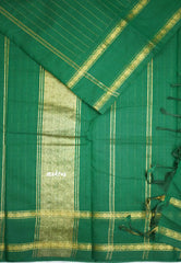 Karthigai silk cotton rettapet border stripes body - Green