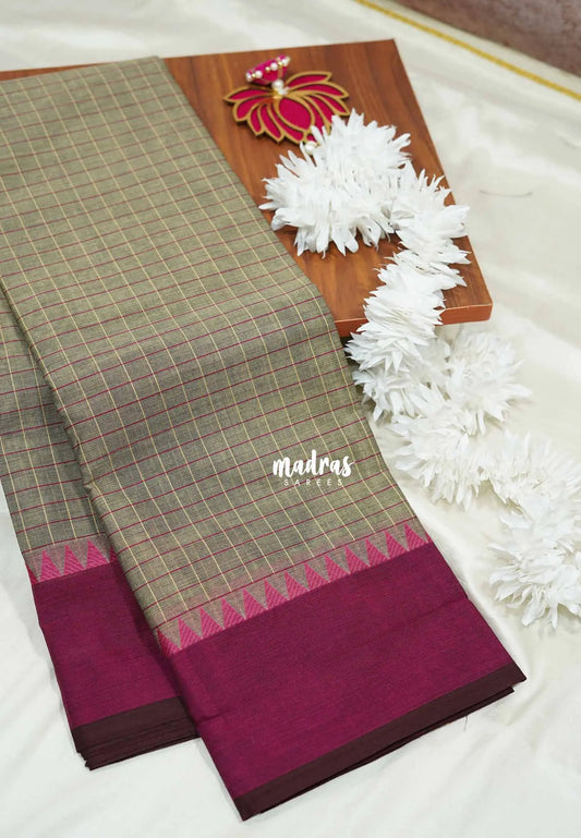 Grey - Karthigai silk cotton muthu kattam body thread border