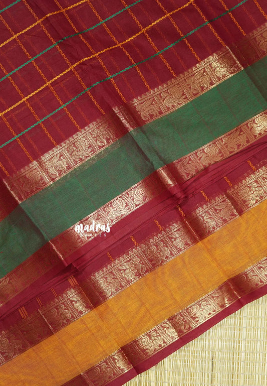 Majestic Maroon  - Premium Karthigai silk cotton big Checks Ganga Jamuna Border