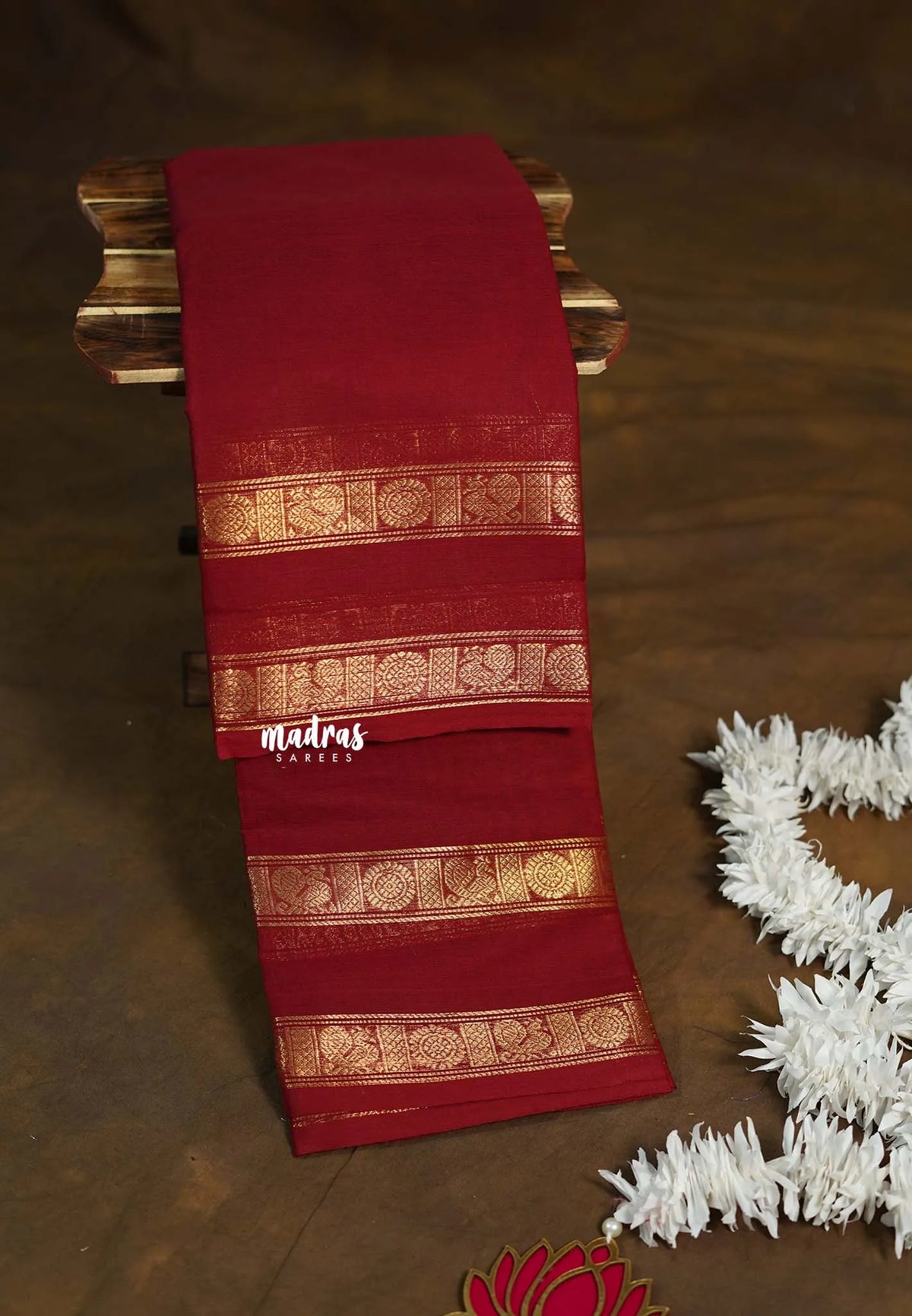 Rosewood Maroon - Karthigai silk cotton plain saree with Rettapetta Border - Best for Wedding Functions