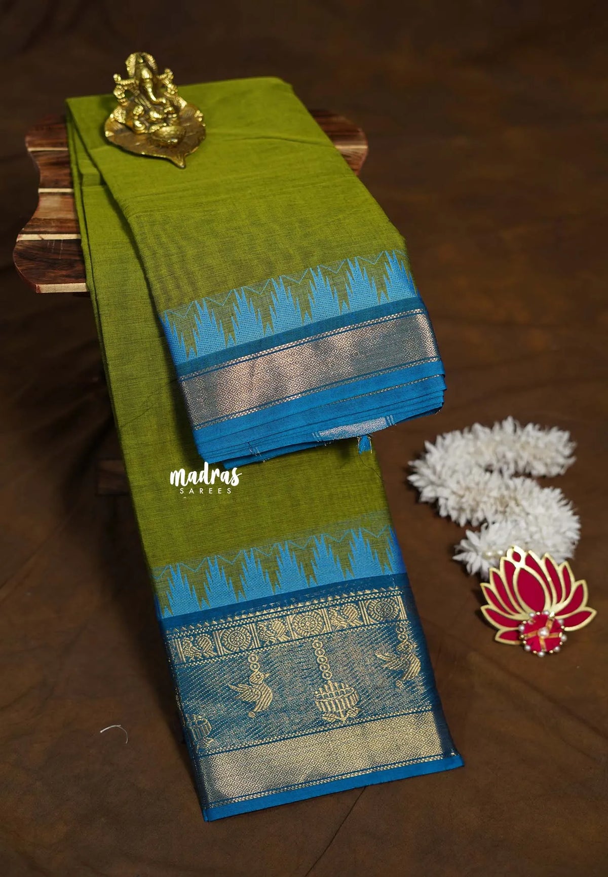 Dual Shade Green - Karthigai silk cotton plain body with annam border - Best for Wedding Functions