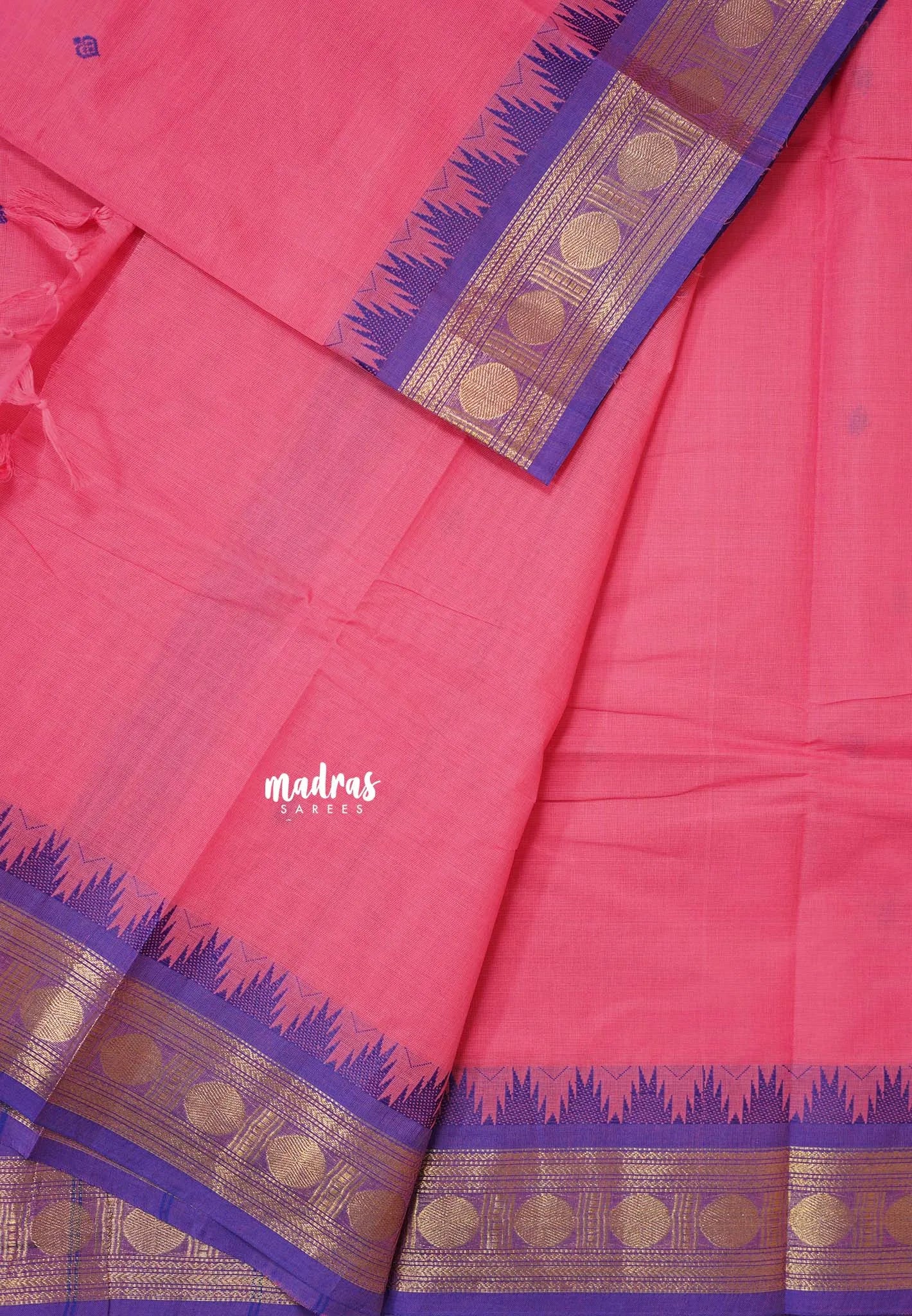 Rose Pink - Karthigai silk cotton rudraksha with temple weaving border