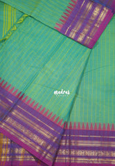 Dualshade blue green - Karthigai silk cotton multi border with stripes body