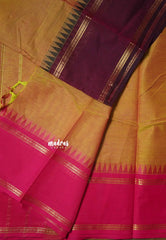 Dual Shade Yellowish Green - Karthigai silk cotton plain body rettapet Ganga jamuna border - Best for Wedding Functions