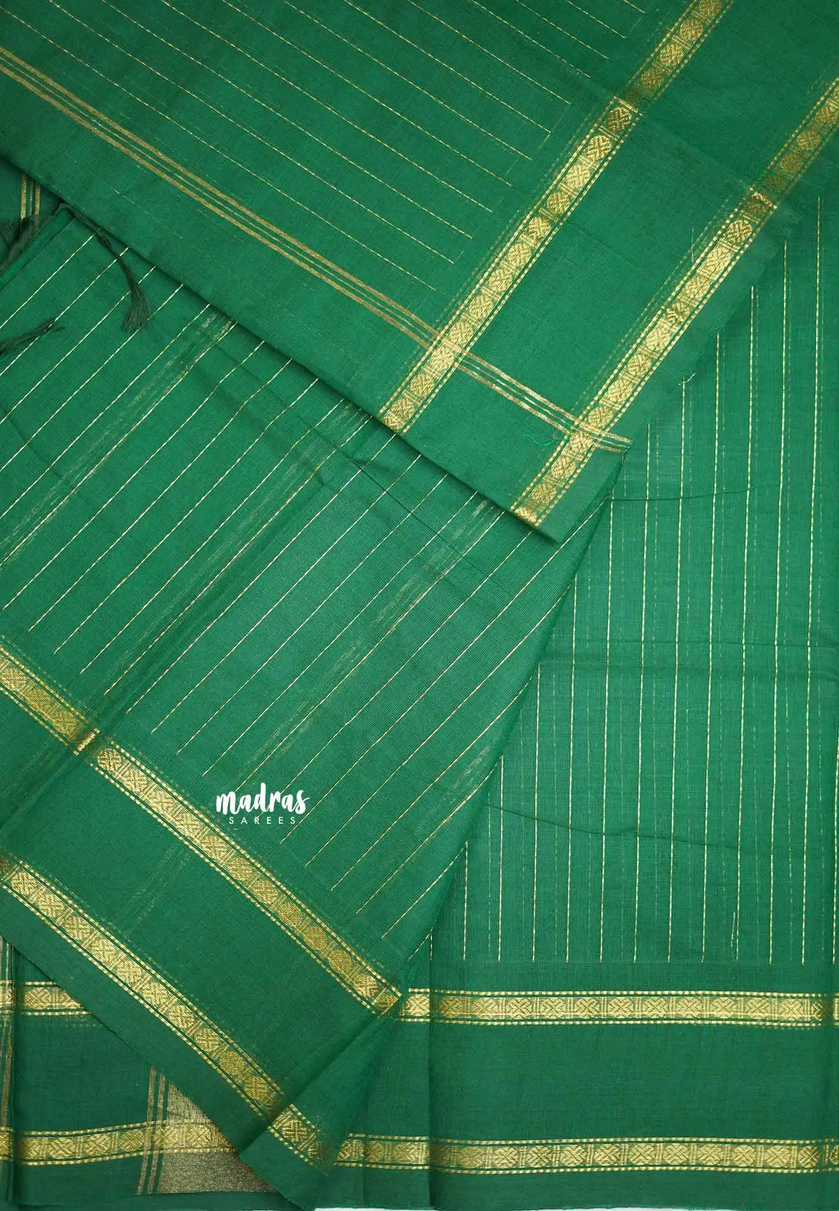 Karthigai silk cotton rettapet border stripes body - Green