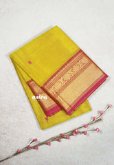 Greenish Yellow  - Karthigai silk cotton Bavanji Flower border with buttas
