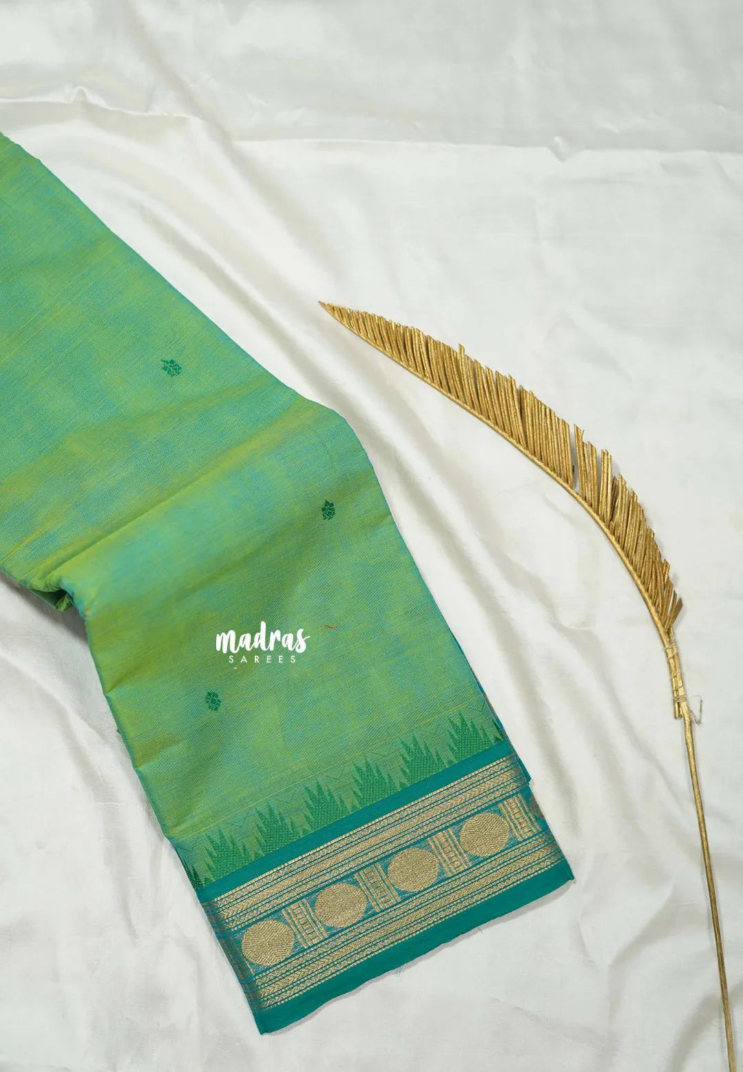 Dual Shade Green - Karthigai silk cotton rudraksha with temple weaving border - Best for Wedding Functions