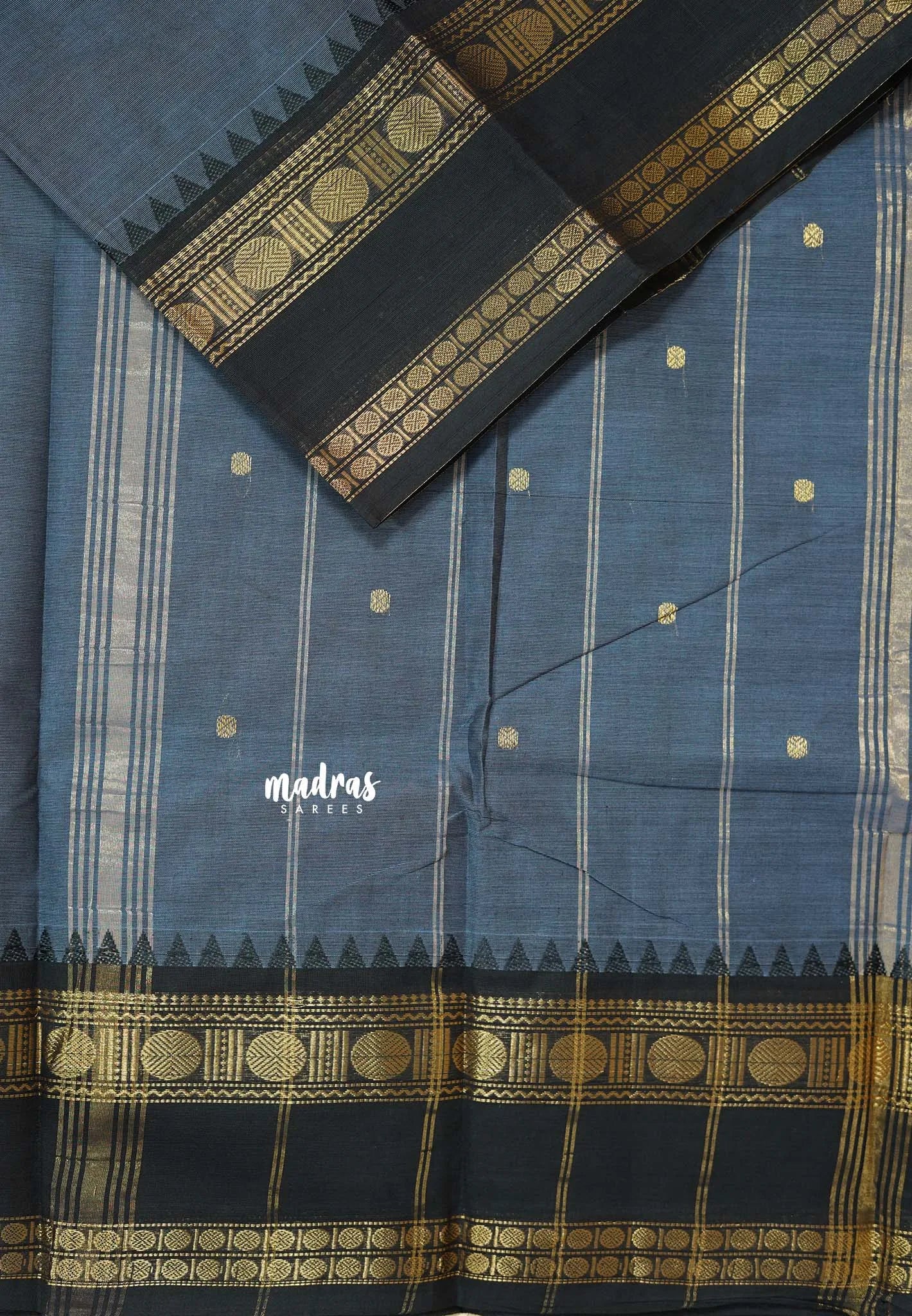 Bluish Grey - Karthigai Silk Cotton Rettapet rudraksham border
