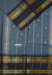 Bluish Grey - Karthigai Silk Cotton Rettapet rudraksham border