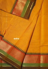 Orangish Yellow - Karthigai Silk Cotton Rudraksham and Multi Color Border - Best for Wedding Functions