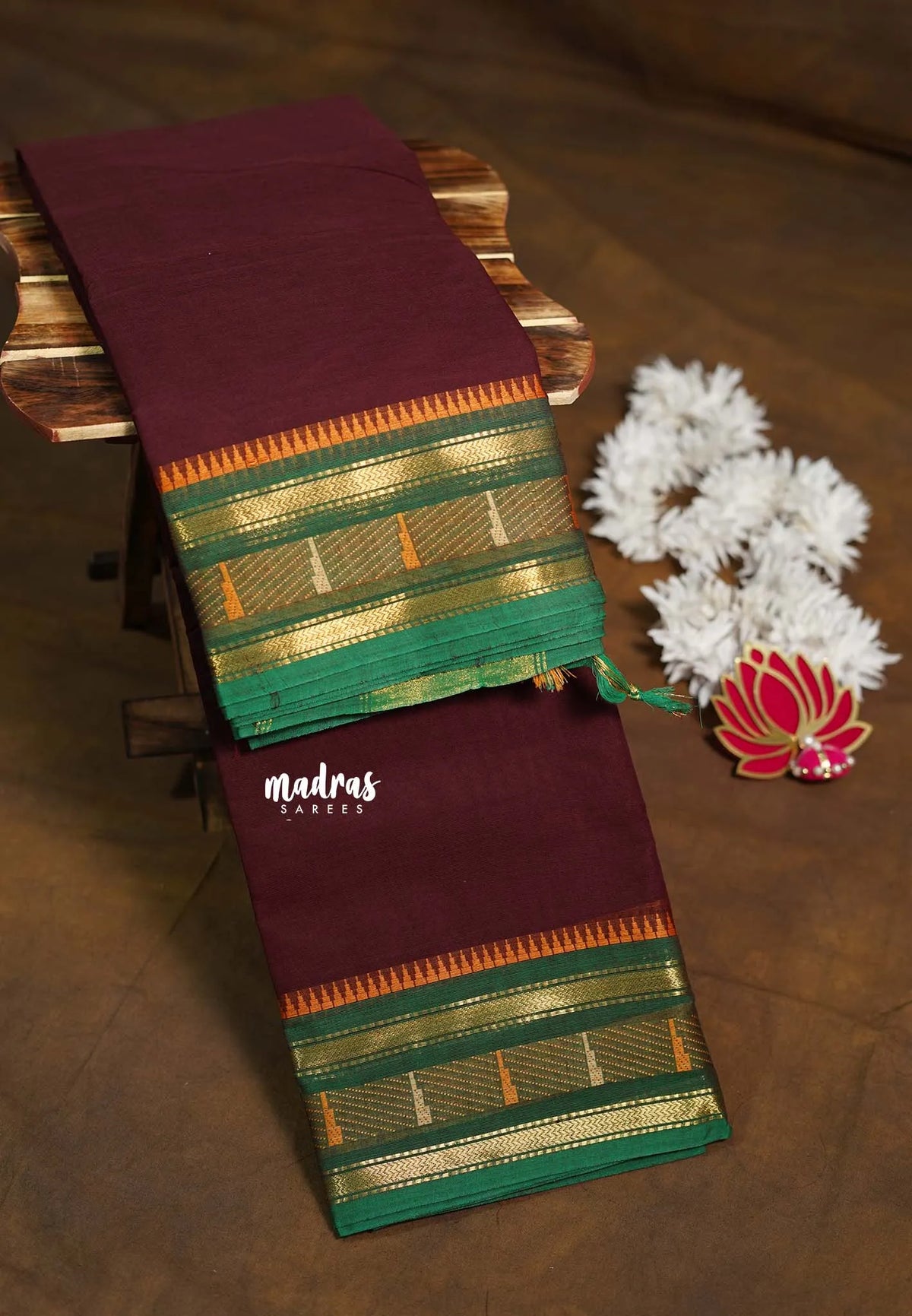 Coffee Brown - Karthigai Silk Cotton with Kanchipuram Temple Edge Border - Best for Temple Visit