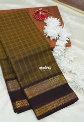 Mehendi brown - Karthigai silk cotton big muthu kattam getti border