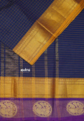 Karthigai silk cotton muthu kattam with annam double border - Navy blue