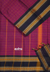 Beet Pink - Karthigai silk cotton Big Muthu Kattam Checks with Thread Weaving Rettapeta Border - Best for Festive Wear | Temple Visit