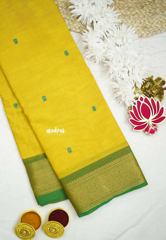 Karthigai silk cotton buttas with heart border - Lemon yellow