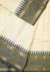 Beige Sandal - Karthigai silk cotton rettapet temple border with Buttas