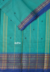 Teal Blue - Karthigai silk cotton  Multi Border Rudraksham with buttas